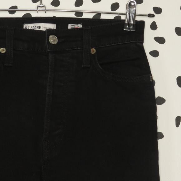 Re/Done Originals Faded Black High Rise Distressed Ankle Crop Jeans - Picture 4 of 13